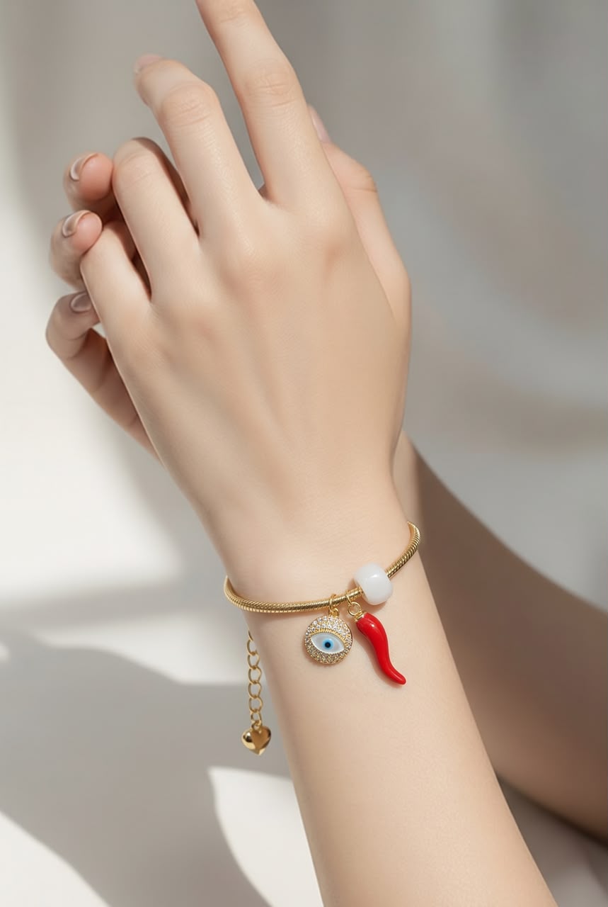 PULSERA PANDORA CON OJO DE SANTA LUCIA 01 - Piedras Bellisimas